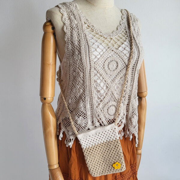 Handmade Crochet Crossbody Bag – Brown